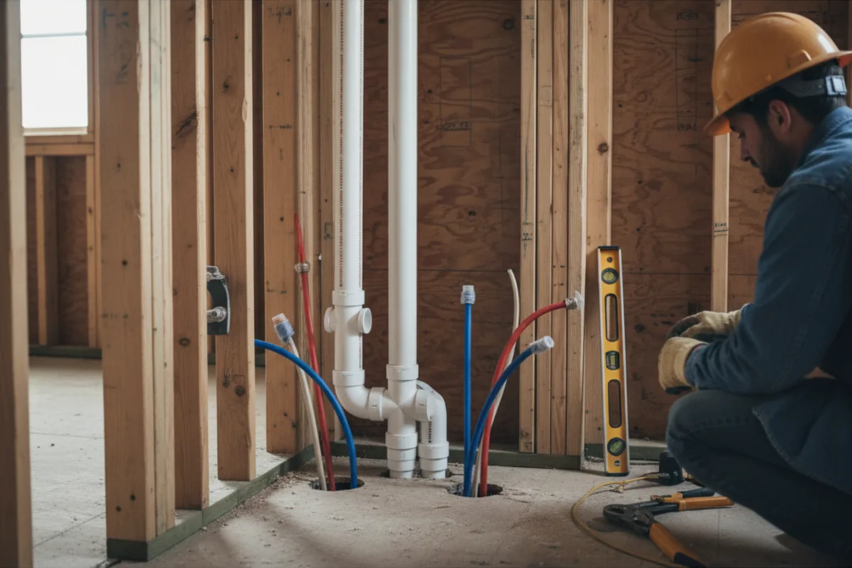 Drain and supply rough-in during Leak Detection in Perkins
